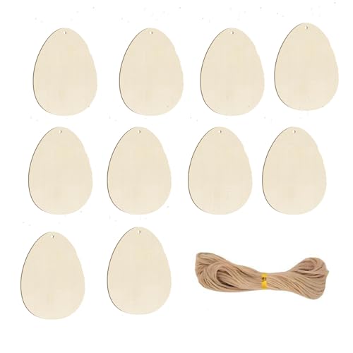 Wooden Egg Ornament, 10pcs Wooden Easter Decorations 3.5x2.7In Used for Painting and Decoration DIY Technology, Hanging skrnrhrery