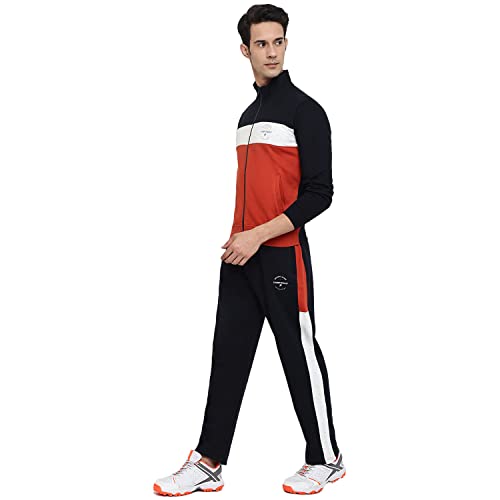 Image of Cantabil Men Color Block Full Sleeve Zipper Regular Fit Track Suit For Winter Wear | Casual Winter Wear Tracksuit For Men | Track Suit For Men (P CTRS5536 RUST)