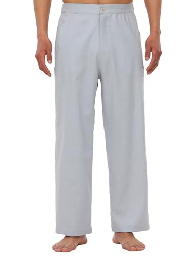 Mens Lightweight Cotton Linen Pants Elastic Drawstring Waist Trouser Casual Loose Fit Yoga Beach Pants Light Grey L