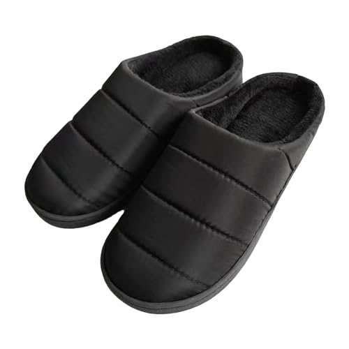 FUNCOS Women's Men's Water Resistant Winter Warm House Slippers Fleece Lined Mules Shoes