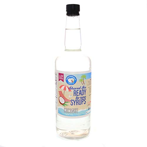 Hypothermias Shaved Ice & Snow Cone Syrup - Quart (32 fl. oz) - Coconut - Made with Non-GMO 100% Pure Cane Sugar, No Corn Syrup - BPA-Free Recyclable Plastic Bottle