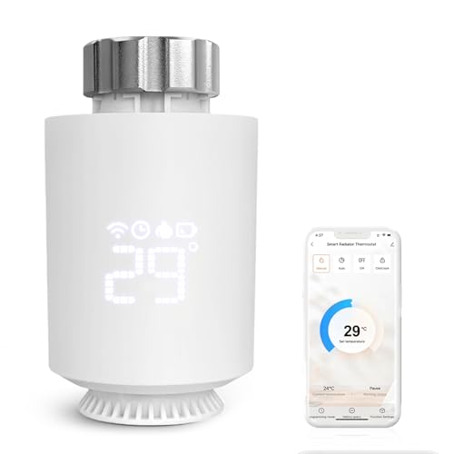 Flintronic Thermostatique Intelligente, Tête Thermostatique Connectée au Wi-FI Via ZigBee, Thermostat de Radiateur Intelligent, Réglez la Température à Distance Via l'Application Mobile (App: Tuya)