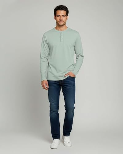 Image of Real Essentials 3 Pack: Mens Casual Long & Short Sleeve Cotton Henley Lightweight Button T-Shirt, Long Sleeve - Set