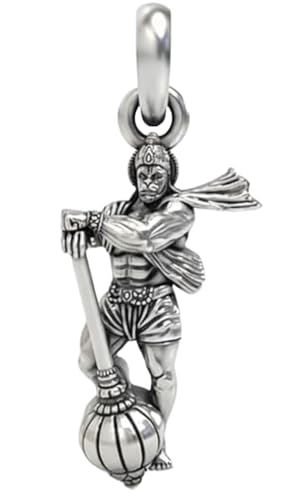 Image of Unisex Stainless Steel Silver Hanuman Ji Pendant Necklace - Lord Mahabali, Meditation Pose, Gada Design, Bajrang Bali, Veer Hanuman & Devotional Face Locket with 24 Inch Chain for Men & Women