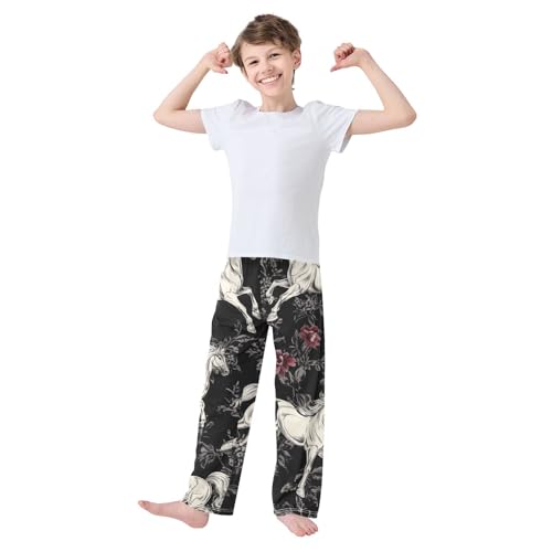 ZZXXB Horse Rose Flowers Boys Long Pants Soft Trousers Elastic Waist Kids Lounge Bottoms with Pockets S-XL3