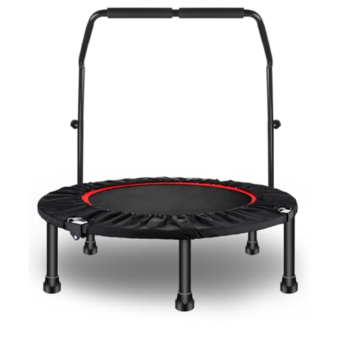 Sinbide Fitness Trampolín Plegable, Cama Elástica con Mango de Espuma Ajustable, Mini Trampolín de Niños para Interior Casa, Reboteador de Ejercicio Entrenamiento para Adultos MAX 100 kg (Ø100cm)