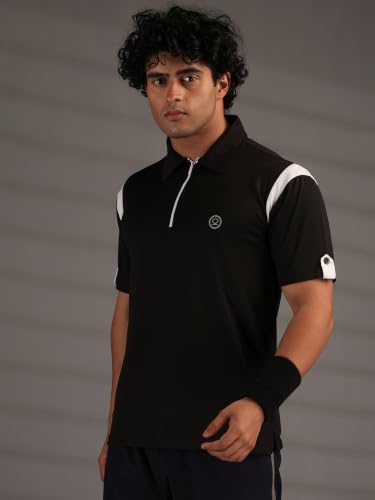 Image of CHKOKKO Gym Tshirt for Men Workout Activewear Man T-Shirts Polo Neck Zipper Regular Fit Half Sleeves for Sports Running Yoga Training Activities