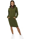 Eine Kängurutasche OZONEE Damen Hoodie Kapuzenpullover Lang Sweatjacke Sweatkleid Winterkleid Herbstkleid Kleid Sweatshirt Sweatshirtkleid Kapuzenjacke Kapuzenpulli Kapuze Langarm Sport JS/YS10005Z/29 Khaki XL