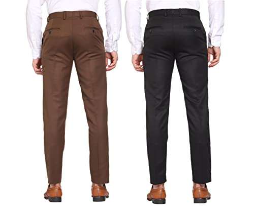 Image of MALENO Men Formal Trouser Regular Fit Solid | Soft and Breathable Pant Combo (Pack of 2)