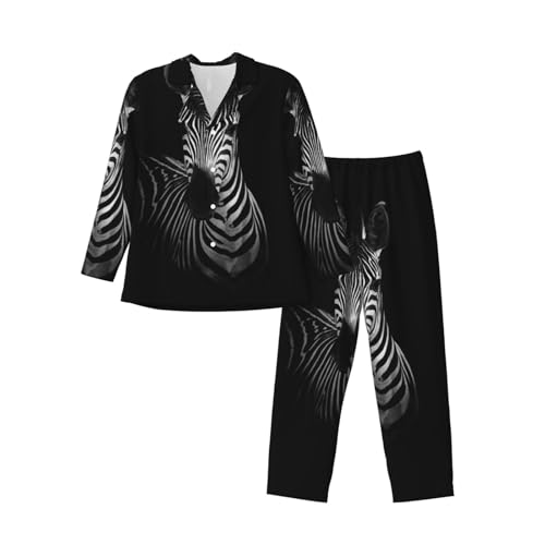 Portrait Of Zebra Mens Pajamas Set Button Down Sleepwear Set Long Sleeve Loungewear With Pockets3