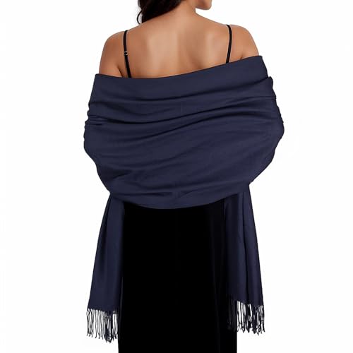 FUJINMY Women Winter Pashmina Scarf Navy Shawl Wrap