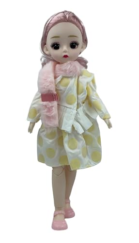 Image of Tickles Movable Joints Doll Beautiful Eyes Fashionable Dress with Stole for Kids Girls (Color: Yellow Size: 30 cm)