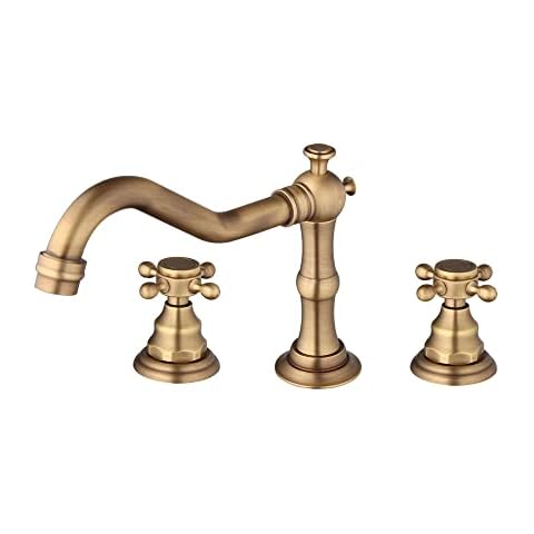 Widespread Bathroom Faucet Antique Brass Bathtub Deck Mounted 3 Pieces 3 Hole Two Handles Sink Mixer Tap OUBONI Cover