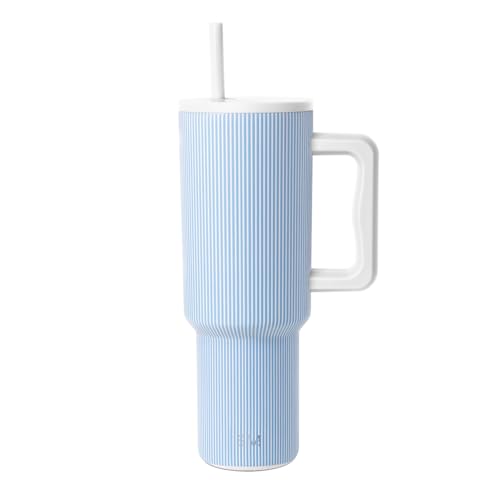 Image of Simple Modern 40 oz Trek Tumbler with Handle and Straw Lid | Cup Holder Friendly Insulated Stainless Steel Travel Mug | Seaside Stripes