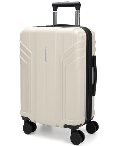 Image of BAGSMART Expandable Carry On Luggage 22x14x9 Airline Approved, Biege | Spinner Wheels, TSA Lock, Lightweight Hard Shell, Suitcase,22x14x9 Airline Approved