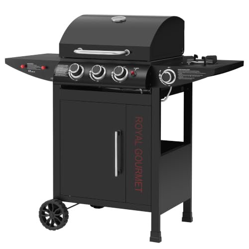 Royal Gourmet Barbecue Gaz à 3+1 Brûleurs en Acier Inoxydable, Gril à Gaz sur Chariot de Puissance 11,5 KW avec Tablette et Thermomètre, 2 Roues et 1...