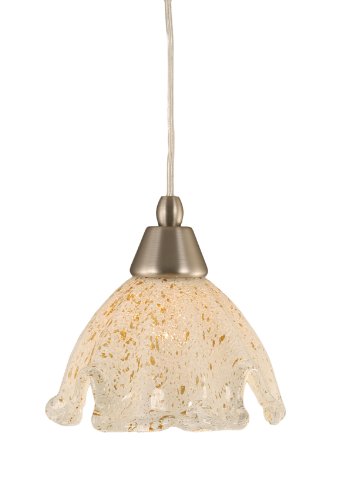 Toltec Lighting 22-BN-755 Cord Mini-Pendant Light Brushed Nickel Finish with Gold Ice Glass, 7-Inch