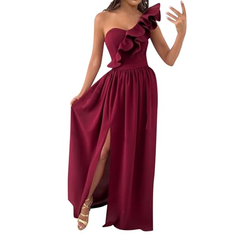 FUPODD Abendkleider Elegant Für Hochzeit Maxi Kleider Damen One Shoulder Abendkleid Lang Mit Schlitz Ballkleid Corset Cocktailkleid Bodenlang...