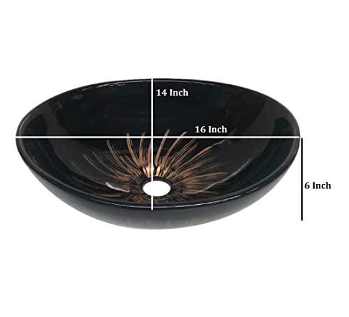 Image of Designer Table Top Premium Counter Wash Basin Glossy Finish Black Sink for Bathroom (16 x 14 x 6 Inch)