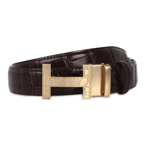 Image of Aurolran Men&Womens Leather Dress Belt Business Automatic Buckle Belt Color-Black Silver Gold
