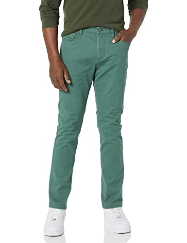 Amazon Essentials Pantaloni in Twill Elasticizzati con 5 Tasche Slim Uomo, Verde, 28W / 30L