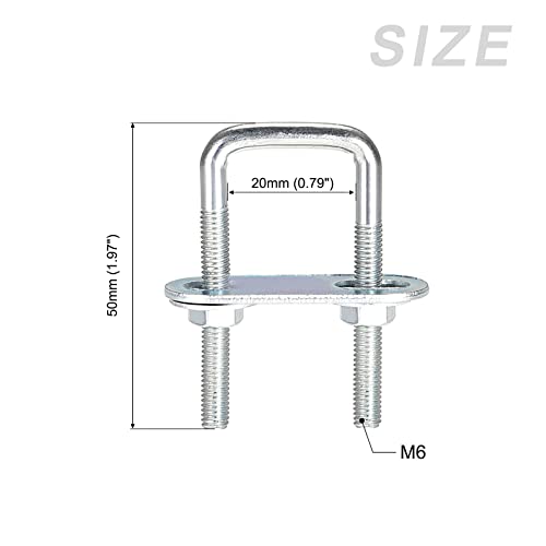 Image of METALLIXITY U Bolts 2 Sets (M6x20x50mm), Square U Bolt Carbon Steel with Accessories - for Construction, Pipe