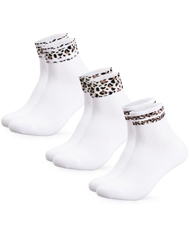 Occulto Damen Motiv Quarter Socken 3er Pack (Modell: Gianna) Halbhohe Sneaker Socken Leo Mix 39-42