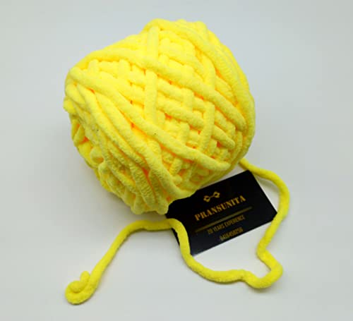 Image of Super Thick Fluffy Jumbo Polyester Baby Blanket Chenille Yarn For Knitting, Crochet & Home Decor Projects, Afghans, Throw Pillows, Cushions & Blankets -100 Gms 6Mm Thickness , Lemon Yellow