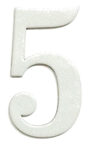 Fancy White Reflective Mailbox or House Number - 5 - Size 2" - (Select Size (2"- 6") and Digit (0-9) Below) - Thick, Die-Cut Exterior Grade Gasket-Like PVC - not Metal or Rigid Plastic