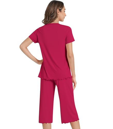 Image of NACHILA Women's Pajama Sets Cooling Bamboo Viscose V-Neck Top & Capri Pants