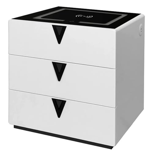 JAVYPPT Bedroom Smart Bedside Table w/Wireless Charging, USB Port, Dimmable Led Light, Tempered Glass Touch Modern Minimalist Nightstand Table Bedroom Living Room Storage Locker (Color : Right)
