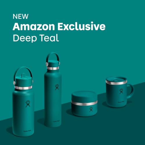 Image of Hydro Flask Water Bottle - Insulated Stainless Steel - Wide Mouth Flex Straw Lid, Non Spill, Leakproof and Refillable in 32 Oz Deep Teal