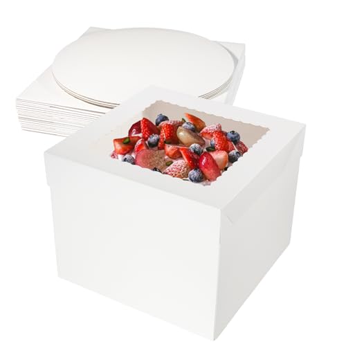 Solinorex 5 Pièce Boite Gateau avec 5 Pièce Cake Board, Dimensions boite a gateau carton 25 x 25 x 20 cm, pratique pour transporter des gâteaux et des...