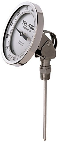 Tel-Tru 42100662 Model Aa575R Resettable Bi-Metal Process Grade Thermometer, Stainless Steel, 5" Dial, 1/2" Npt Adjustable Angle Back Connection, 0.250" Diameter x 6" Long 304Ss Stem, 50/300 Degrees Fahrenheit, +/- 1% Full Span Acc