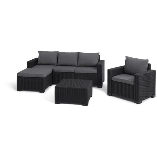 ALLIBERT by KETER Salon de Jardin - en resine Imitation rotin Tresse 5 Personnes - Moorea - Gris Graphite