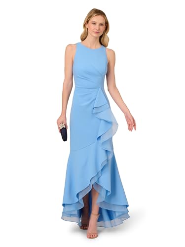 Image of Adrianna Papell Ruffle Crepe Halter Gown