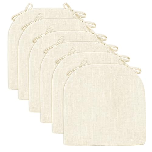 Image of Wellsin Chair Cushions for Dining Chairs 6 Pack - Kitchen Chair Cushions with Ties and Non-Slip Backing - Dining Chair Pads 16 inchX16 inchX2 inch, Beige