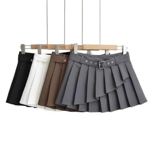 Women's Pleated Skirt with Belt Asymmetrical Solid Color Side Zipper Skirt for Office Wear2