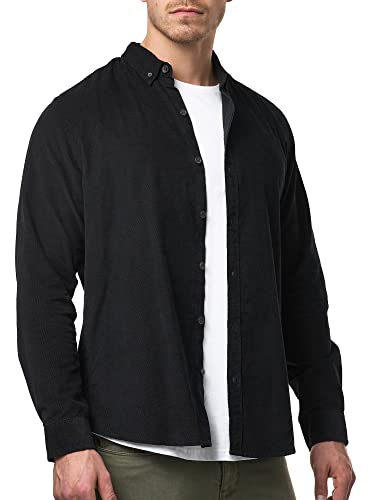 Indicode Herren Ryan Kordhemd aus Baumwolle | Herrenhemd Kord Cord Freizeithemd Black, XL