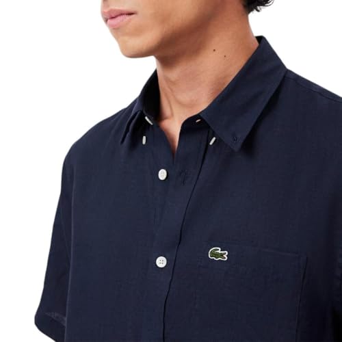 Lacoste Men's Regular Fit Linen Casual Button Down2