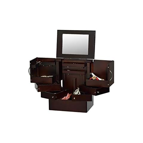 Viscologic Union Lift Top Mirrored Wooden Beauty Jewelry Box with Mirror (Brown) Cover