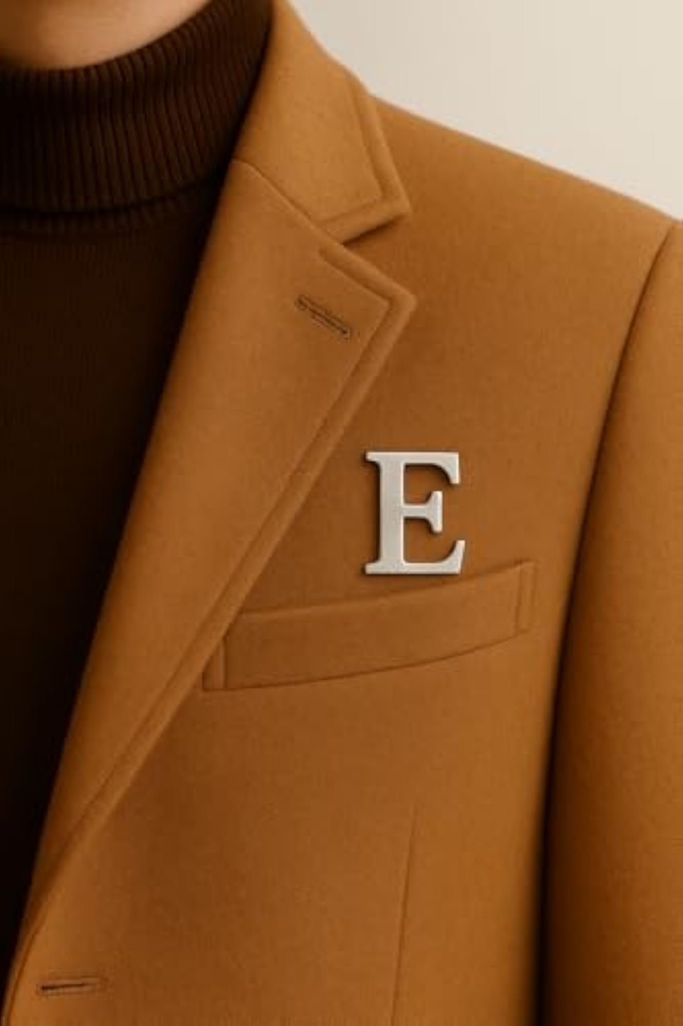Premium Silver color Alphabet Letter "E" Lapel Pin, Polished Metal Initial Badge for Jackets, Hats, Bags & Uniforms