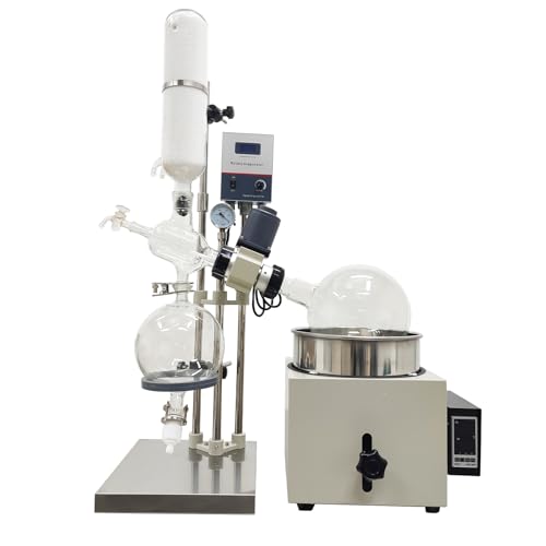 TECHTONGDA 5L Rotary Evaporator 110V Lab Manual Lifting Rotavap, 0-120rpm Rotating Speed, Heating Water/Oil Bath
