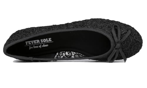 Image of FEVERSOLE Round Toe Lace Ballet Crochet Flats Women's Comfy Breathable Shoes