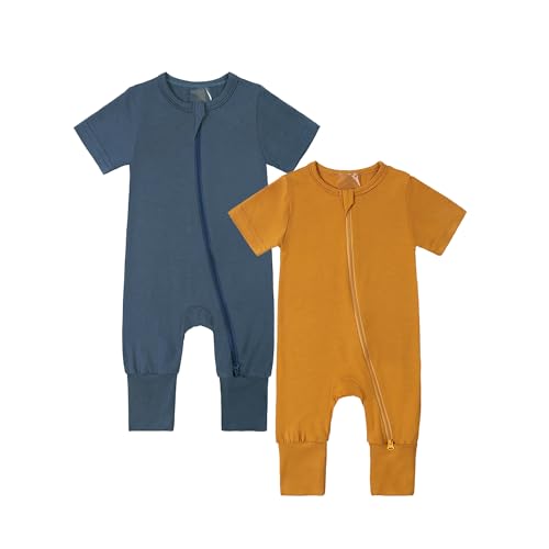 Image of JunNeng Rayon of Bamboo Romper Sleeper Baby Boy Girl 2 Pack Infant Short Sleeve 2 Way Zipper Footless Summer Pajamas