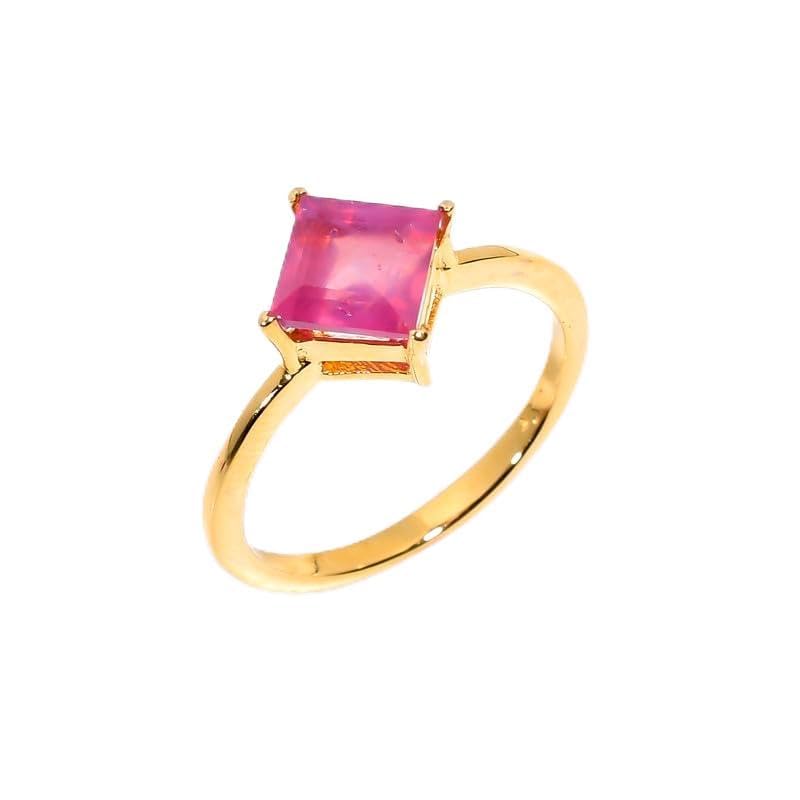Bague en argent 925 et rubis naturel de forme carrée forgée à la main pour homme et femme