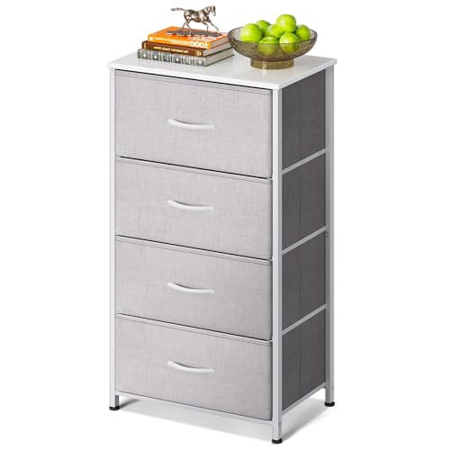 Image of AODK Dresser for Bedroom with 4 Storage Drawers, Small Dressers Chest of Drawers Fabric Dresser with Sturdy Steel Frame, Dressers for Closet with Wood Top, Light Grey