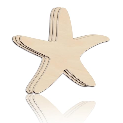 BENECREAT 3Pcs Starfish Wooden Cutouts, Unfinished Wooden Sea Animal Cutouts