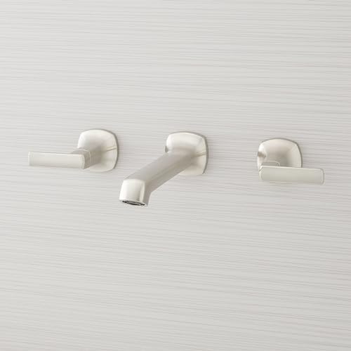 Signature Hardware 953983 Sefina 1.2 GPM Wall Mounted Widespread Bathroom Faucet with Pop-Up Drain Assembly - Brushed Nickel
