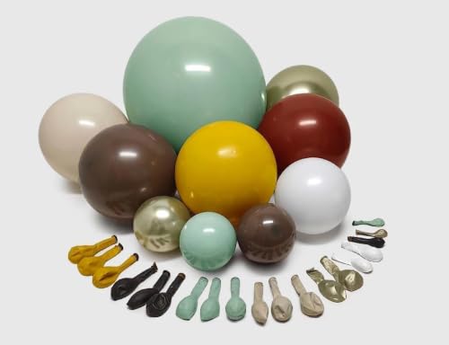 Image of Green Brown White Balloons Double Stuffed Latex Sage Green Gold Mustard Yellow Balloons Boho Balloon Garland For Boho Neutral Birthday Baby Shower Safari Jungle Wooland Garden Theme Party Decor